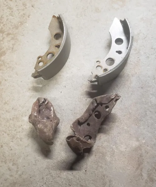 Comparison between new and old trailer brake shoes