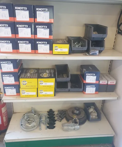 Trailer parts on shelf