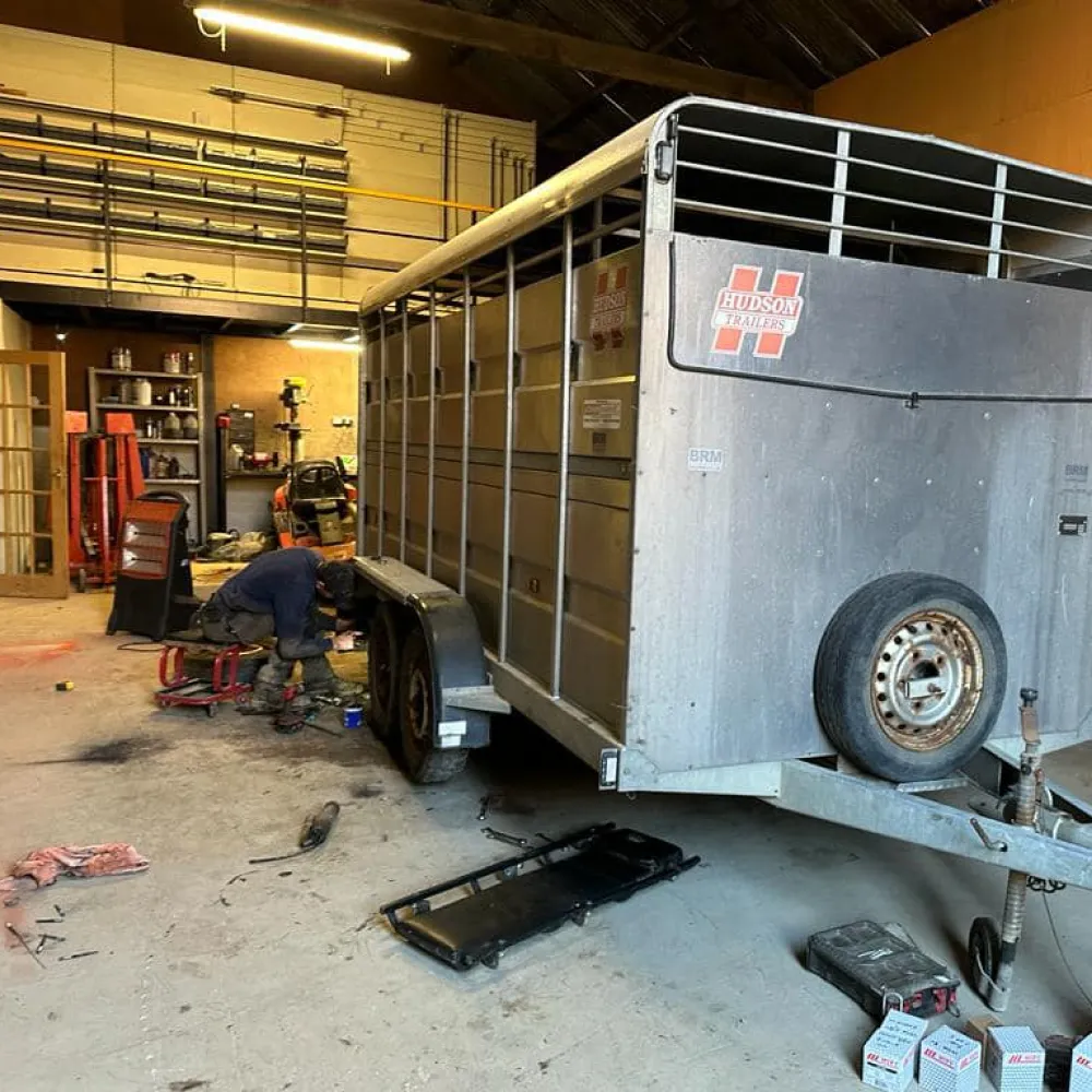 Repairing Hudson livestock trailer